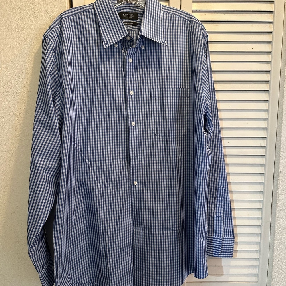 Nordstrom Blue and White Gingham Dress Shirt